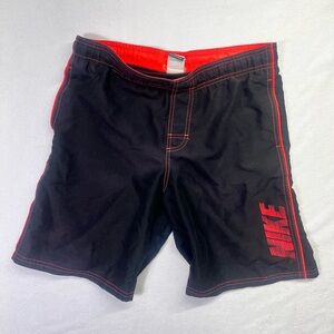 Nike Swim Trunks Black Red Swoosh Board Shorts Men’s L Y2K swimming surf 1701